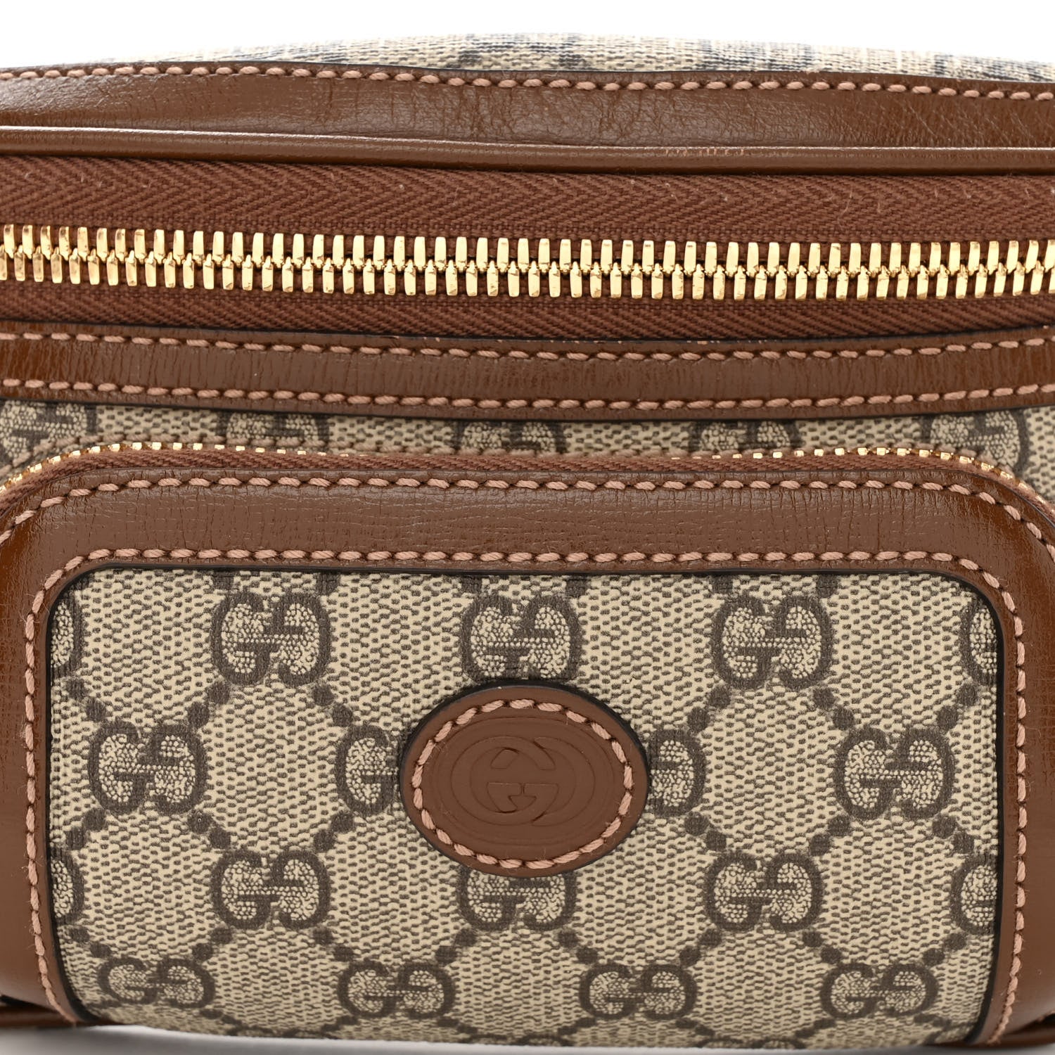 Gucci GG Supreme Monogram Textured Calfskin Retro Interlocking G Belt Bag Beige Ebony Brown Sugar 7 of 9