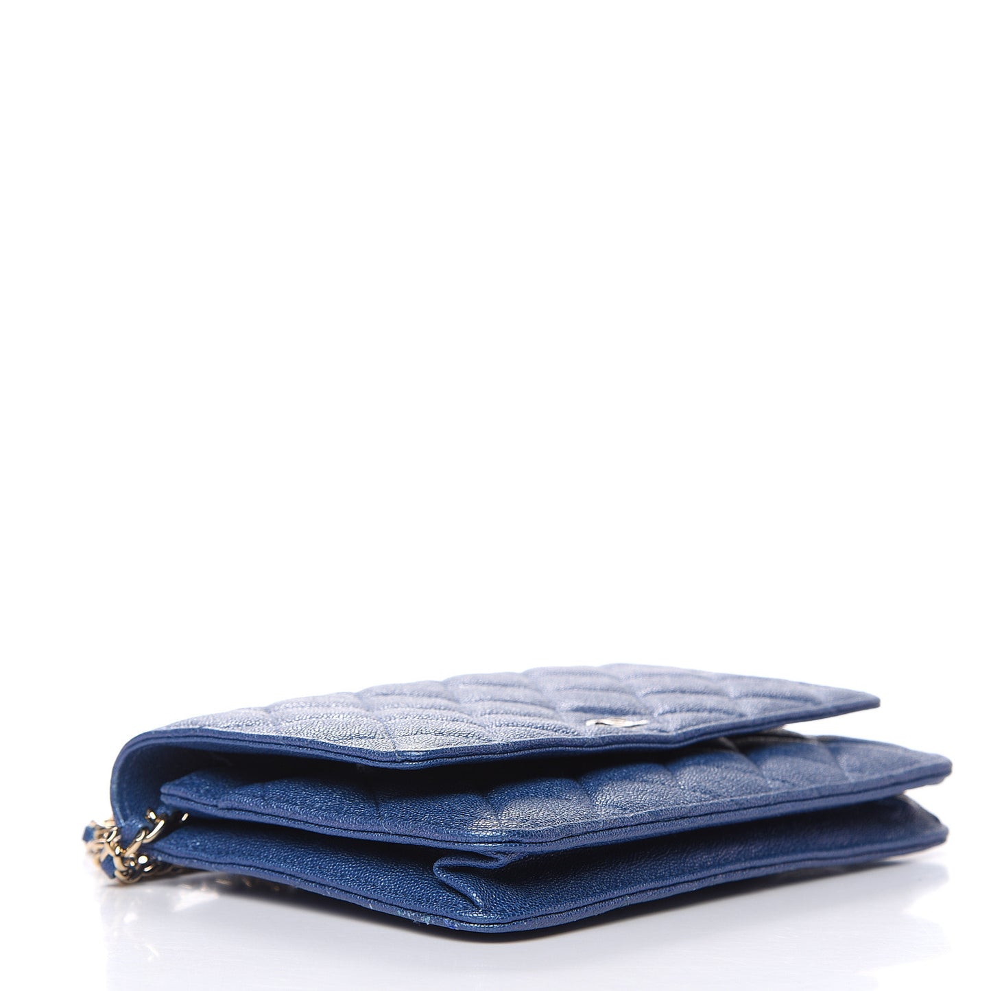Iridescent Caviar Quilted Wallet On Chain WOC Dark Blue