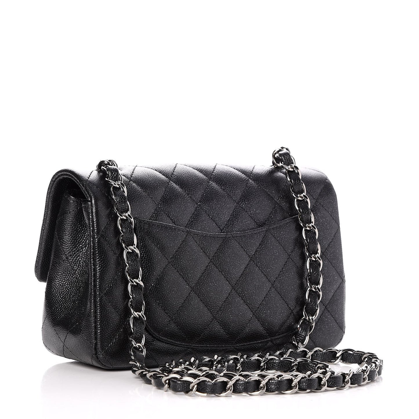 Iridescent Caviar Quilted Mini Rectangular Flap Black