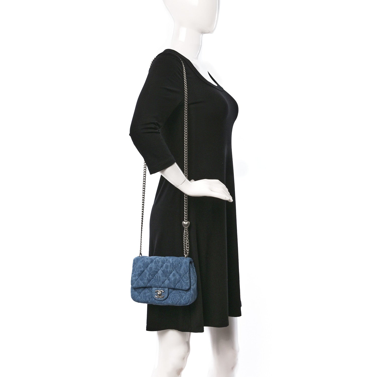 Chanel Denim Quilted Camellia Sweetheart Mini Flap Blue 2 of 9