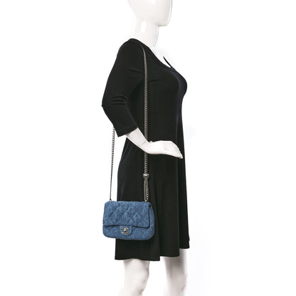 Chanel Denim Quilted Camellia Sweetheart Mini Flap Blue 2 of 9