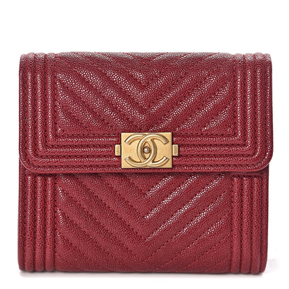 Chanel Caviar Chevron Quilted Boy Compact Wallet Red 1 of 9