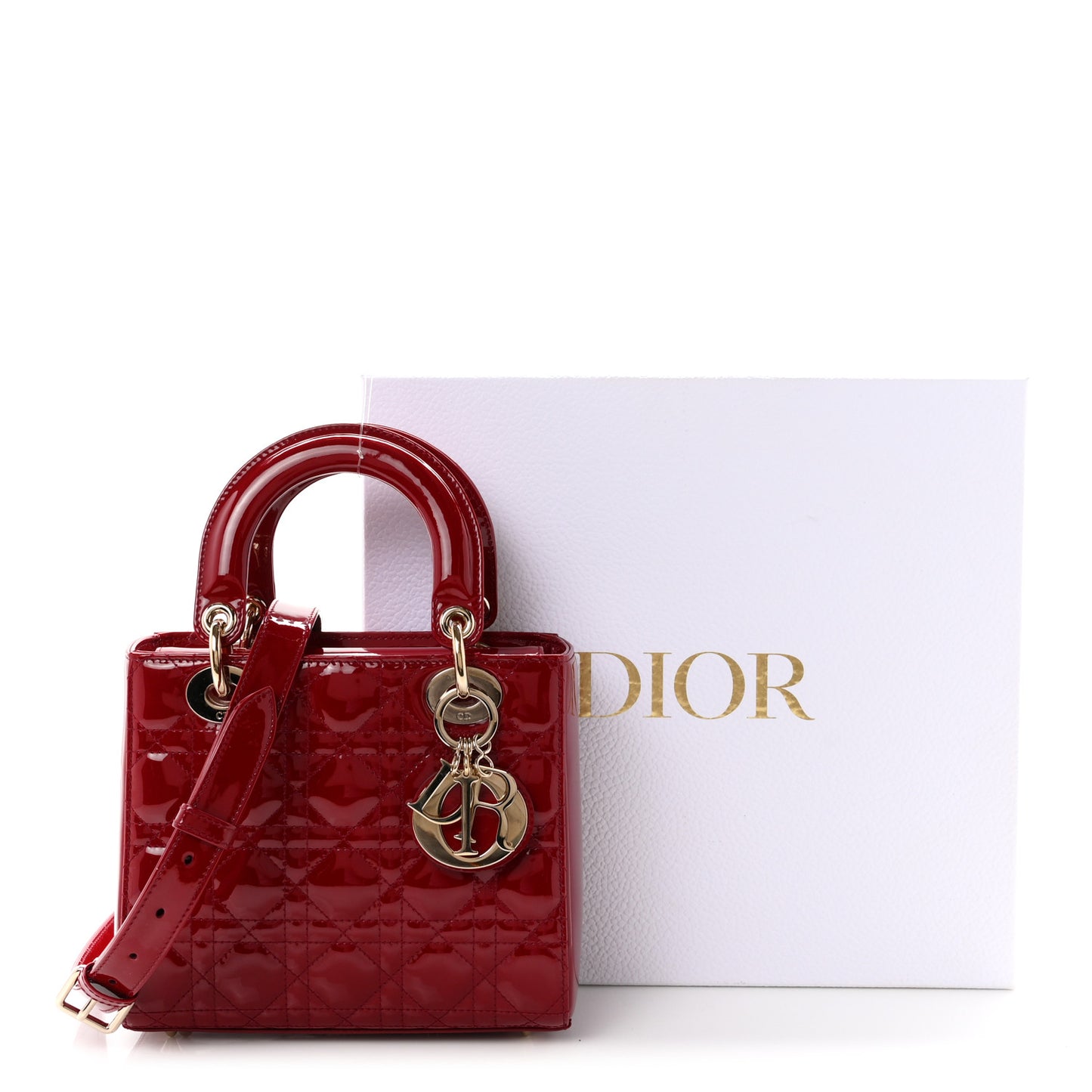 Patent Cannage Small Lady Dior Cherry Red