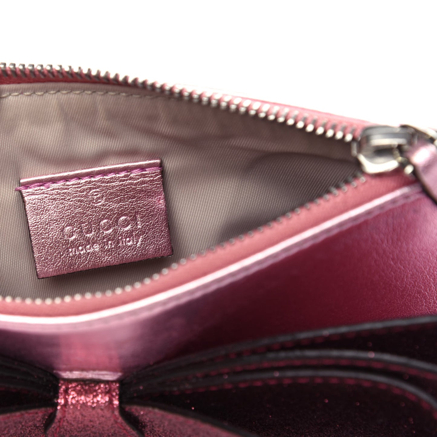 Calfskin Glitter Bow Wristlet Pink Rose