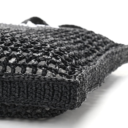 Prada Yarn Raffia Effect Crochet Logo Embroidered Tote Bag Black 10 of 10