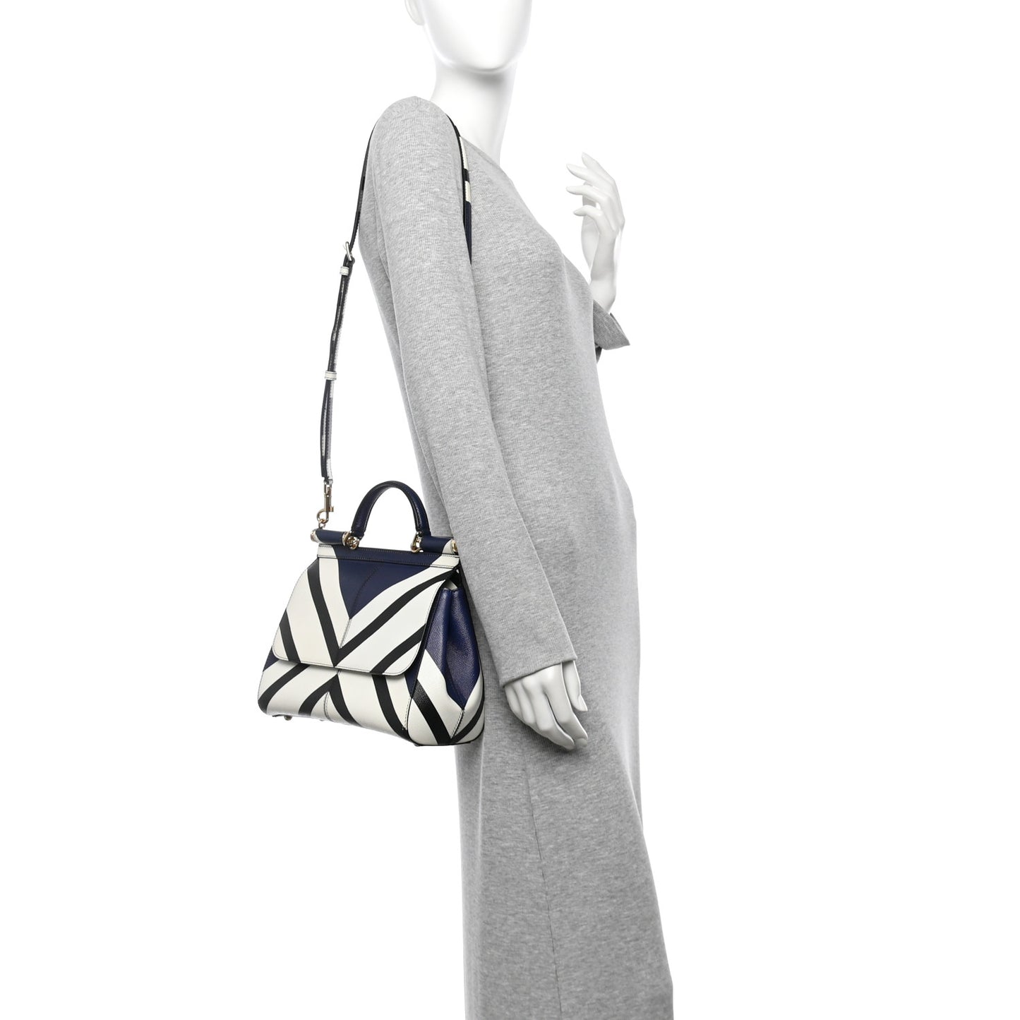 Dauphine Chevron Striped Medium Miss Sicily Satchel Blue