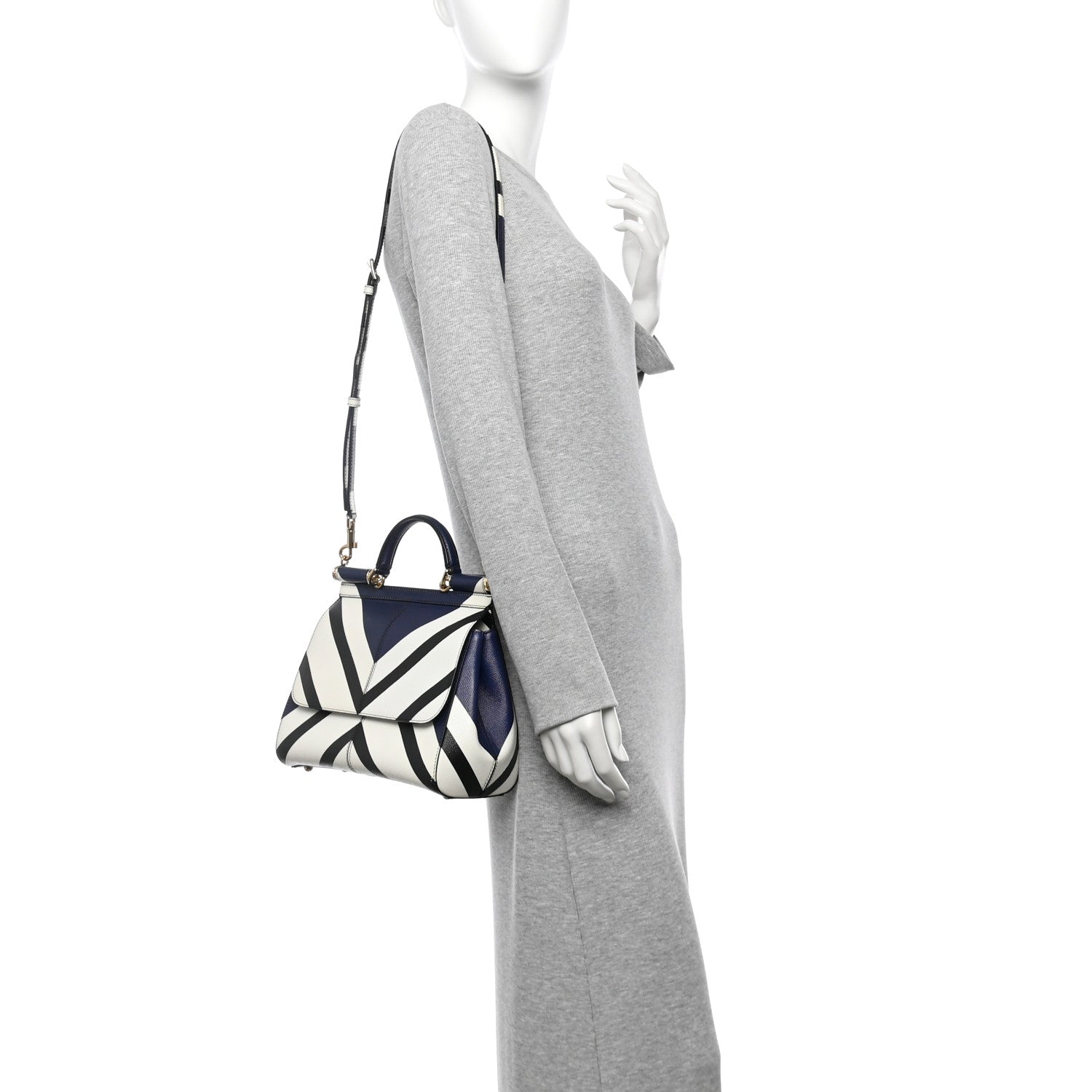 Dolce & Gabbana Dauphine Chevron Striped Medium Miss Sicily Satchel Blue 2 of 10