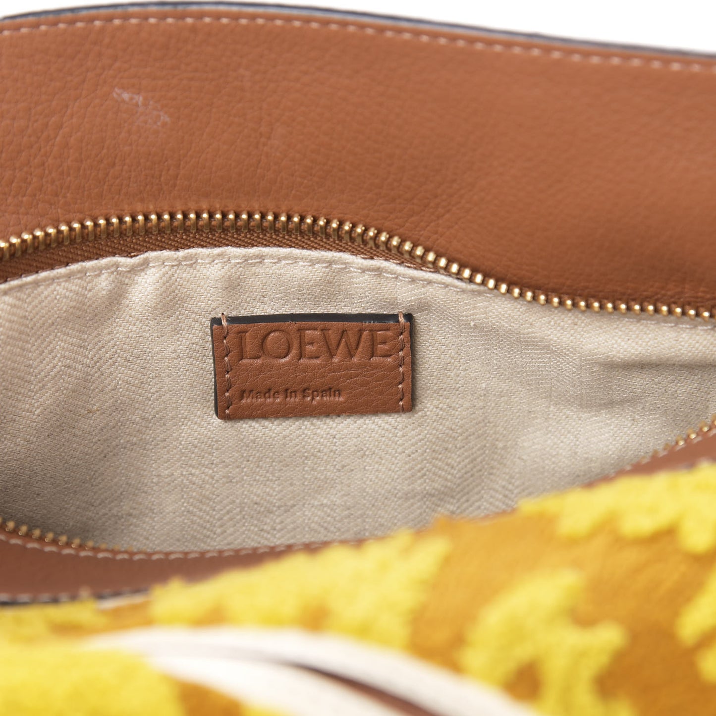 Calfskin Embroidered Floral Small Puzzle Bag Tan Yellow