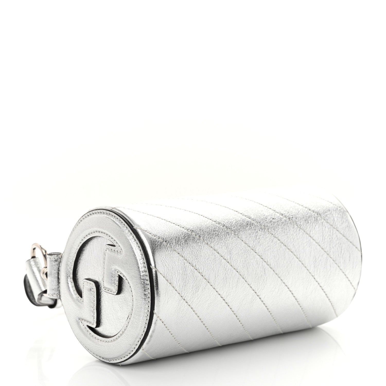 Gucci Sakai Be Green Calfskin Diagonal Stitched Mini Blondie Barrel Shoulder Bag Silver 4 of 10