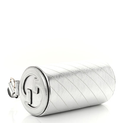 Gucci Sakai Be Green Calfskin Diagonal Stitched Mini Blondie Barrel Shoulder Bag Silver 4 of 10