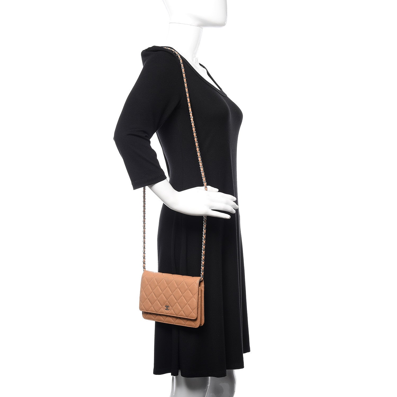 Chanel Caviar Quilted Wallet On Chain WOC Beige 2 of 12
