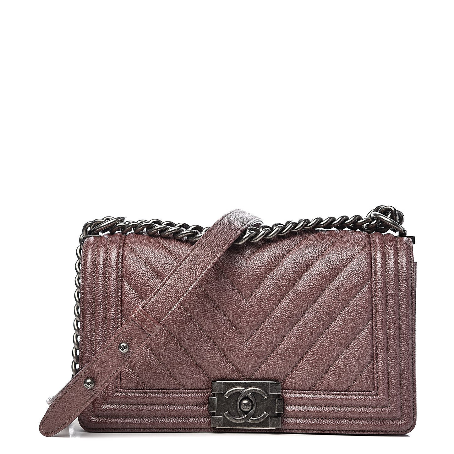 Metallic Caviar Chevron Quilted Medium Boy Flap Dark Pink