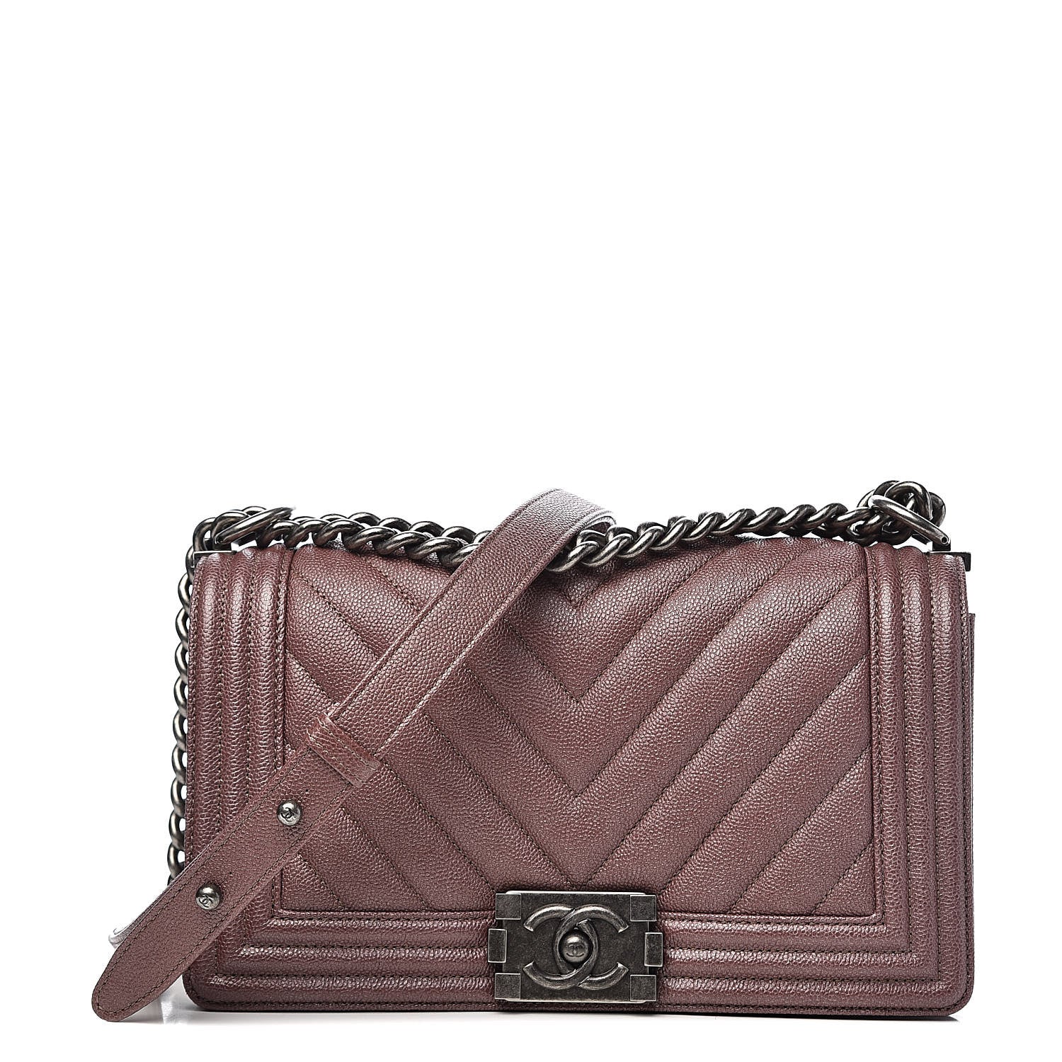 Chanel Metallic Caviar Chevron Quilted Medium Boy Flap Dark Pink 1 of 11