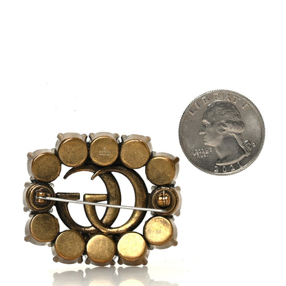Gucci Metal Crystal Double G Brooch Aged Gold 2 of 3