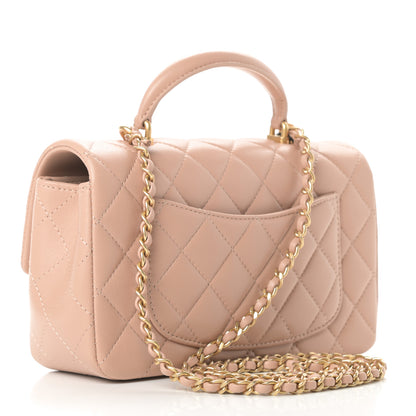 Chanel Lambskin Quilted Mini Top Handle Rectangular Flap Beige 3 of 11
