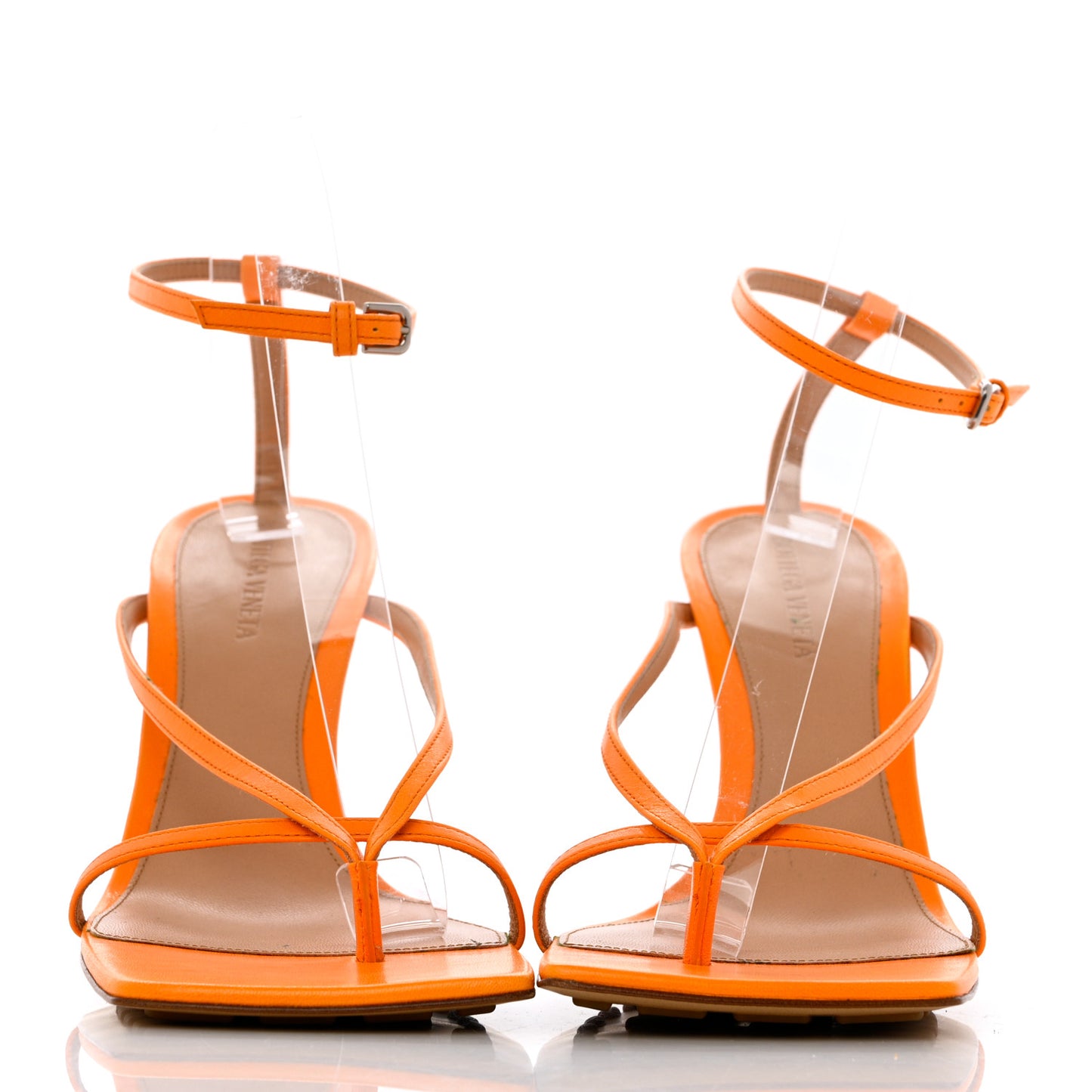Lambskin Stretch Multi Strap 90mm Sandals 40 Tangerine