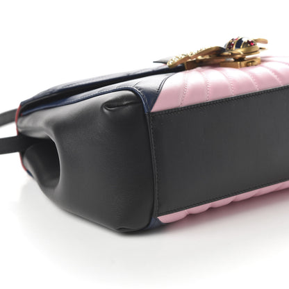 Gucci Calfskin Bamboo Trapuntata Queen Margaret Top Handle Bag Blue Agata Hibiscus Red Mystic White Sugar Pink 7 of 11