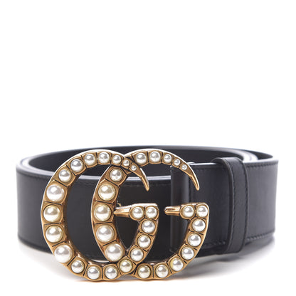 Gucci Moon Calfskin Pearl Double G 40mm Belt 90 36 Black Cream 1 of 6