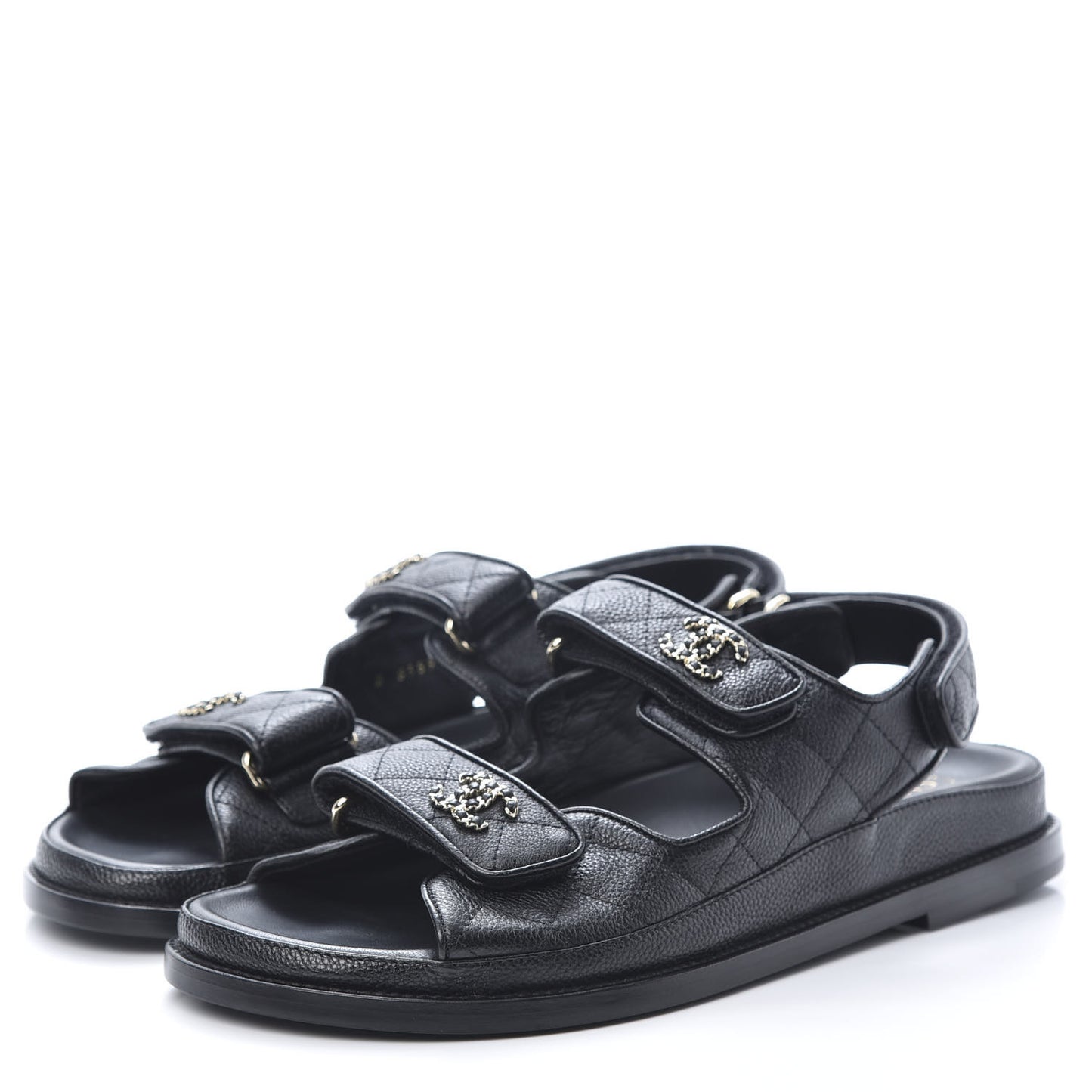 Grained Calfskin Velcro Dad Sandals 39.5 Black