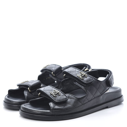Chanel Grained Calfskin Velcro Dad Sandals 39.5 Black 3 of 10