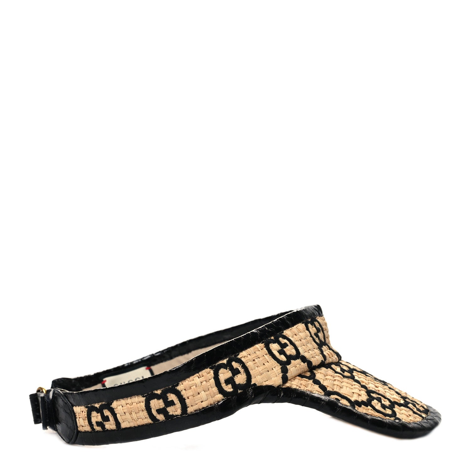 Gucci Raffia Elaphe GG Monogram Embroidered Afraa Visor L Ivory Black 6 of 8