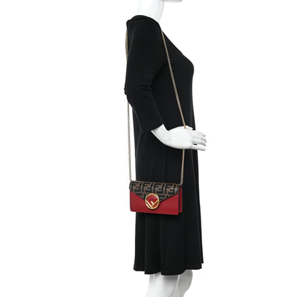 Fendi Vitello Cruise F is Fendi Bi-Color FF 1974 Embossed Envelope Belt Bag Maya Black Fragola 2 of 14