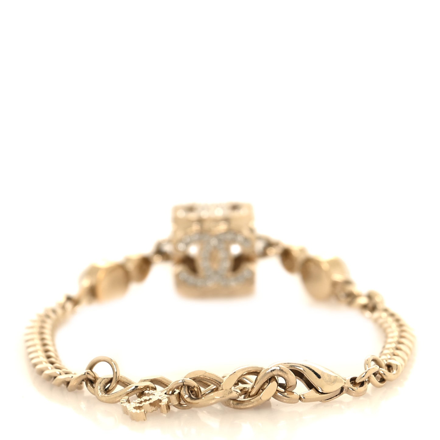 Crystal Pearl CC Chain Charm Bracelet Gold