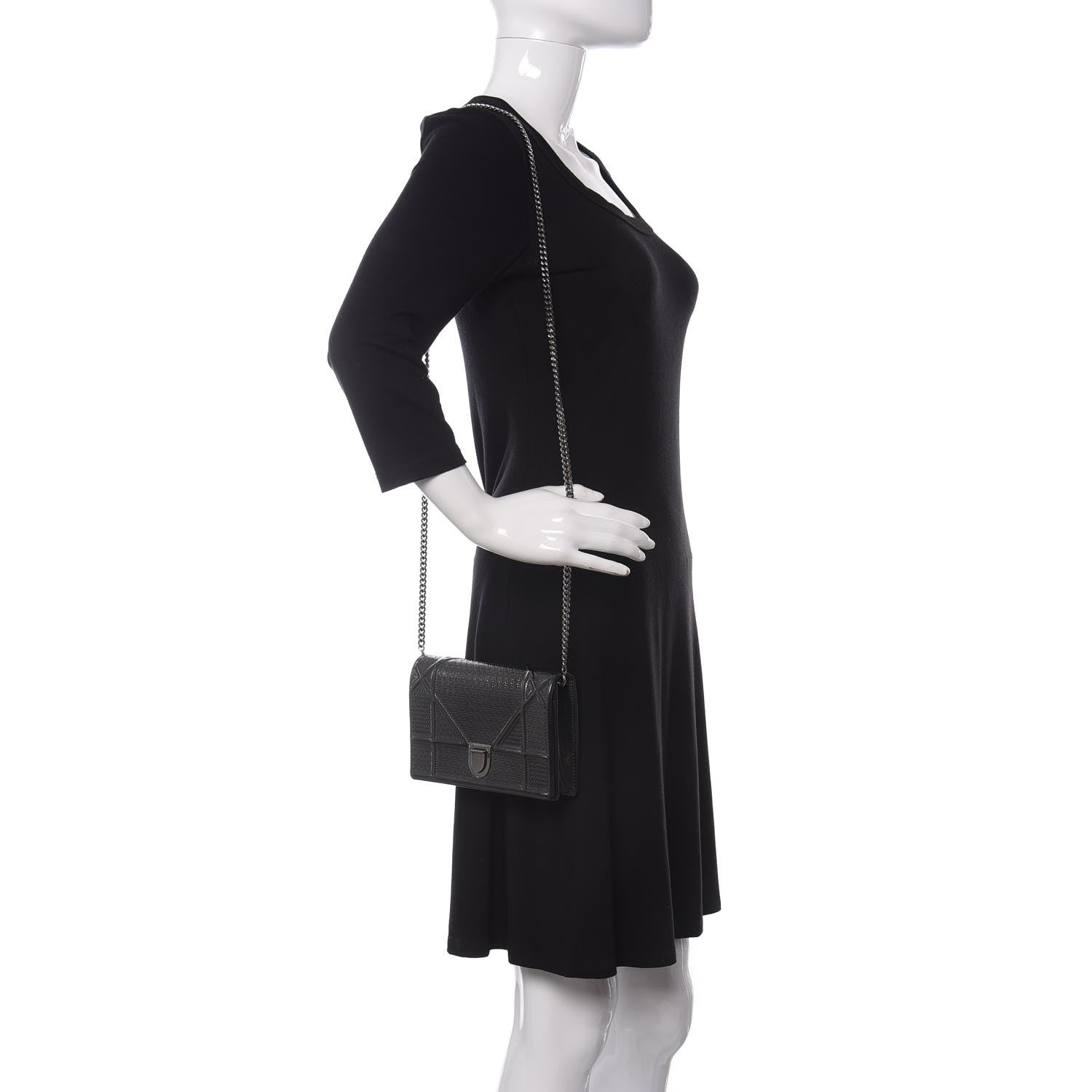 Christian Dior Metallic Patent Micro-Cannage Diorama Wallet on Chain Pouch Onyx Black 2 of 9