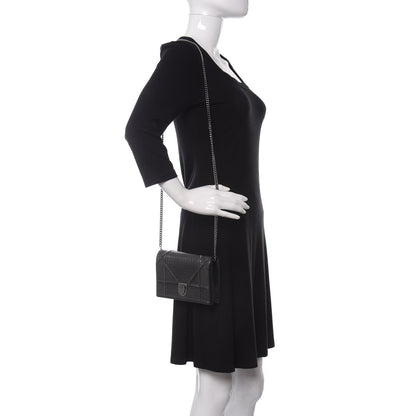 Christian Dior Metallic Patent Micro-Cannage Diorama Wallet on Chain Pouch Onyx Black 2 of 9