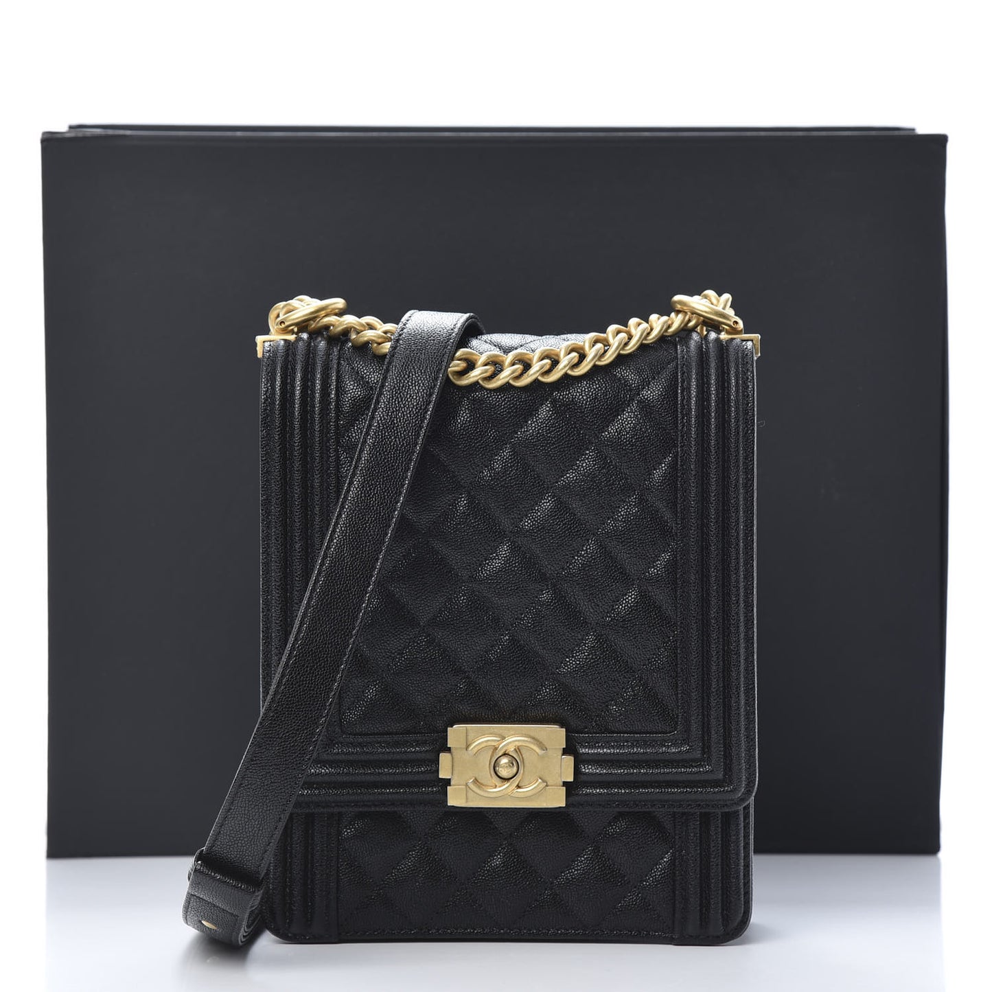 Caviar Quilted North South Boy Flap Black