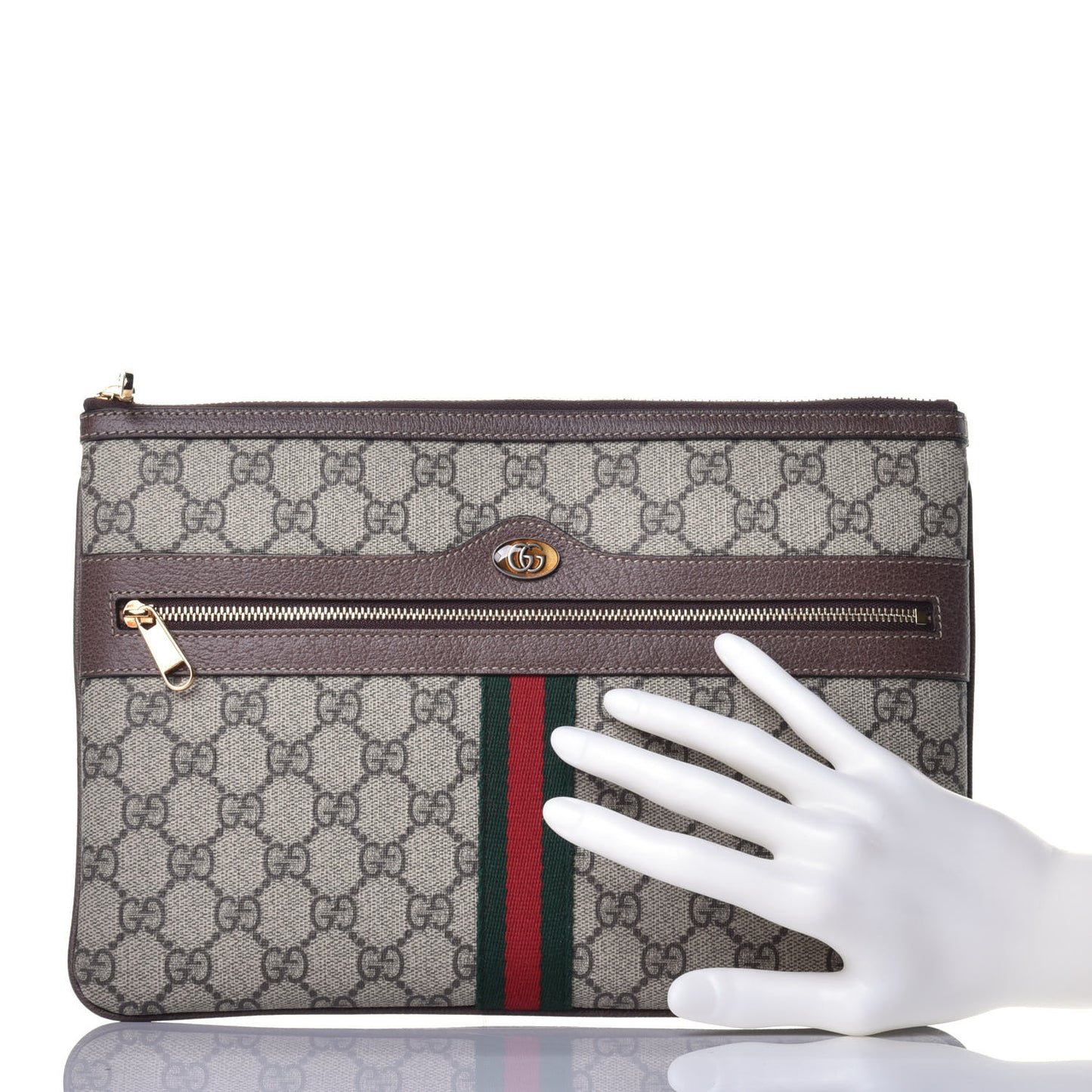 GG Supreme Monogram Large Ophidia Pouch Clutch Brown