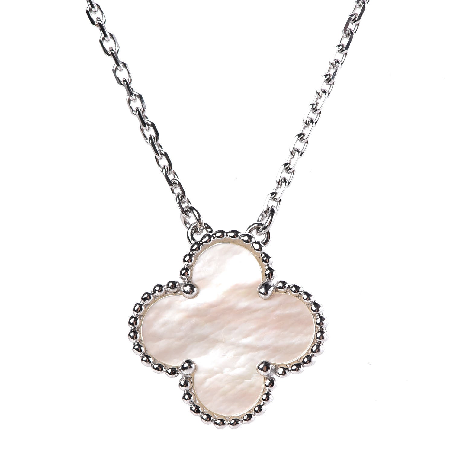 Van Cleef & Arpels 18K White Gold Mother of Pearl Vintage Alhambra Pendant Necklace 4 of 6