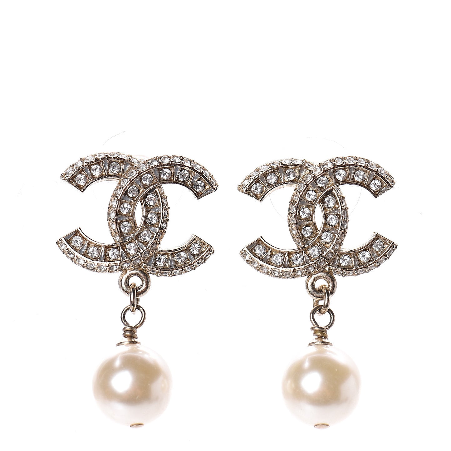 Crystal Pearl CC Drop Earrings Gold