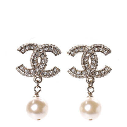 Chanel Crystal Pearl CC Drop Earrings Gold 1 of 4