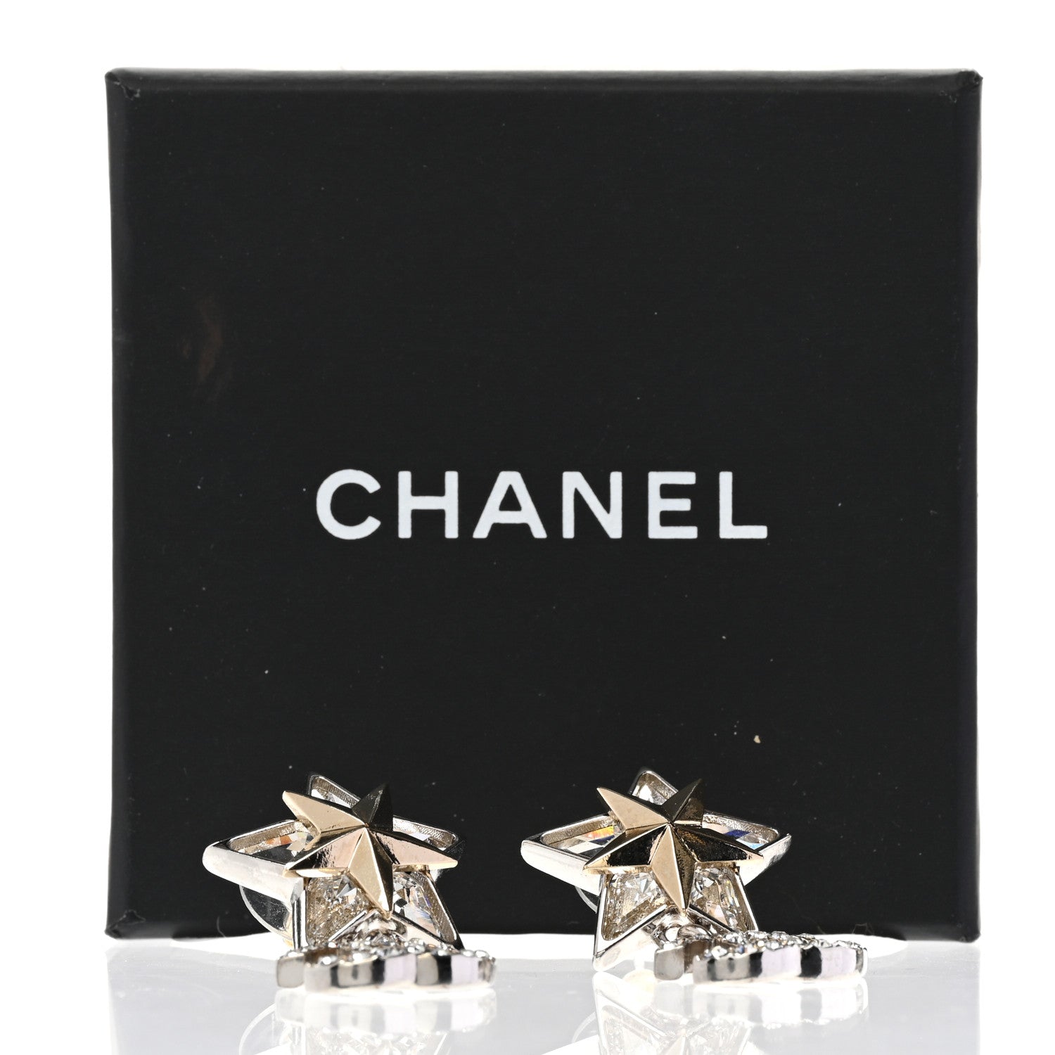 Chanel Crystal CC Star Drop Earrings Silver Gold 5 of 5