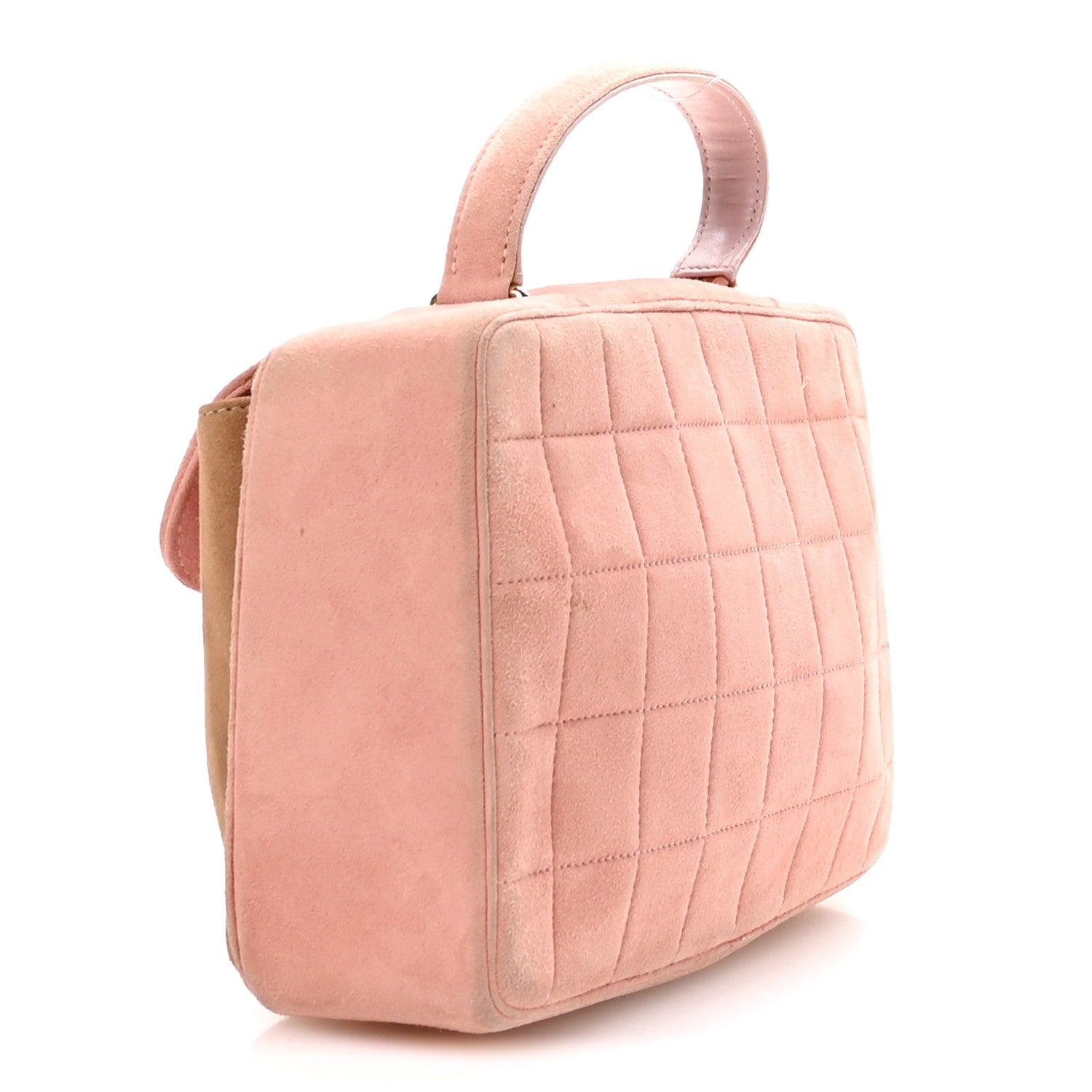 Chanel Suede Chocolate Bar Top Handle Flap Pink Beige 3 of 11