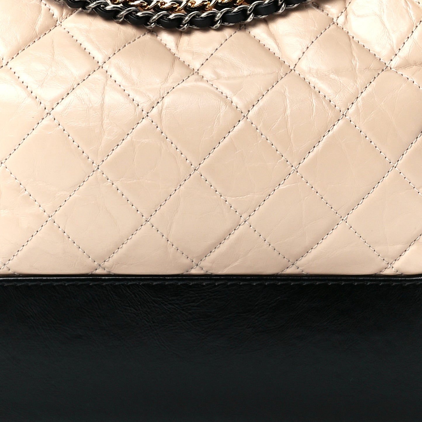 Aged Calfskin Quilted Medium Gabrielle Hobo Beige Black