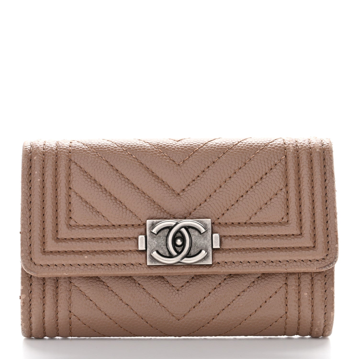 Chanel Caviar Chevron Quilted Boy Card Holder Dark Beige 1 of 11