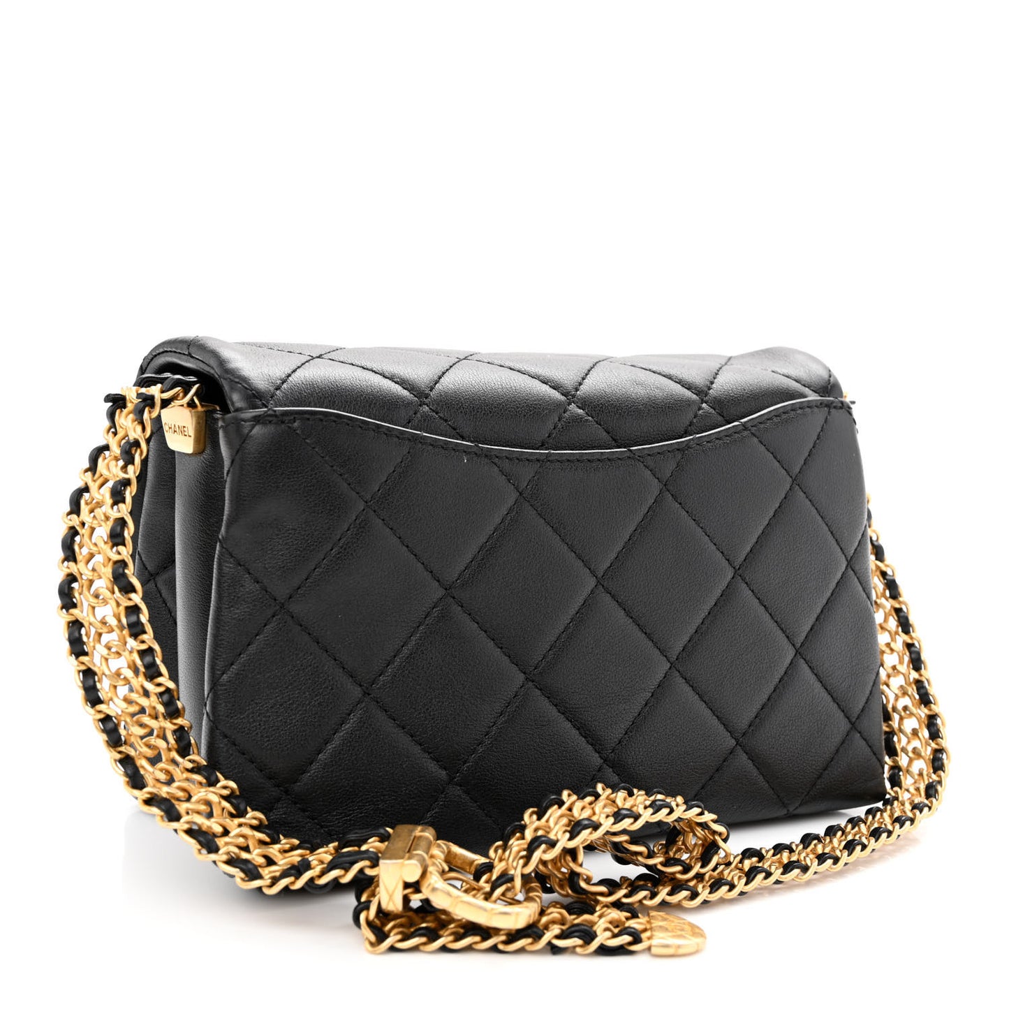 Calfskin Quilted Mini Chain Strap Flap Black