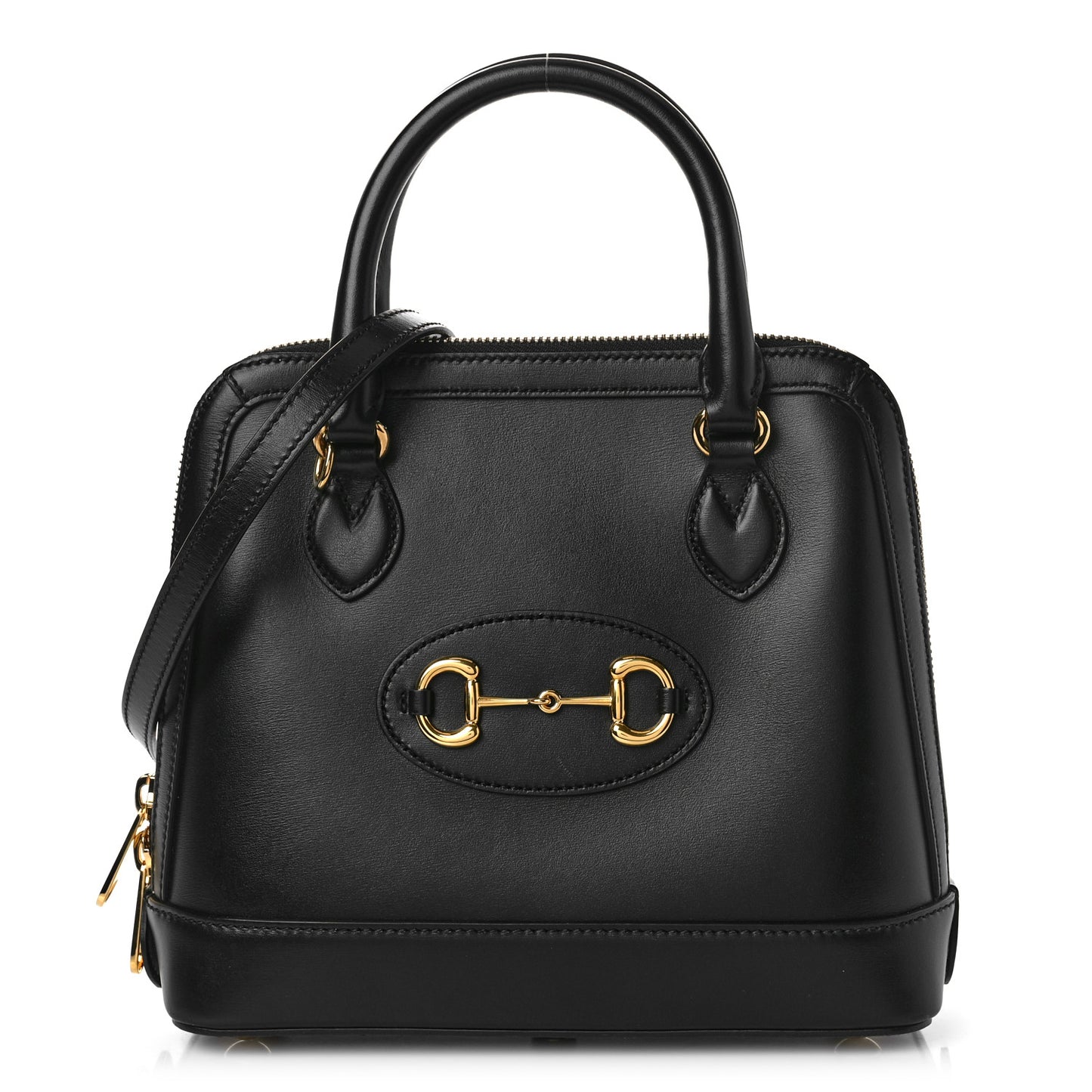 Boarded Plutone Calfskin Small Horsebit 1955 Top Handle Bag Black