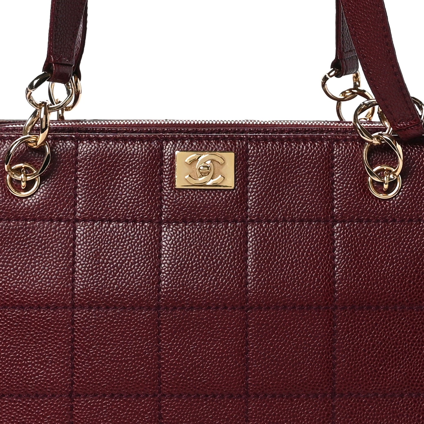 Caviar Stitched Chocolate Bar Shopping Tote Red