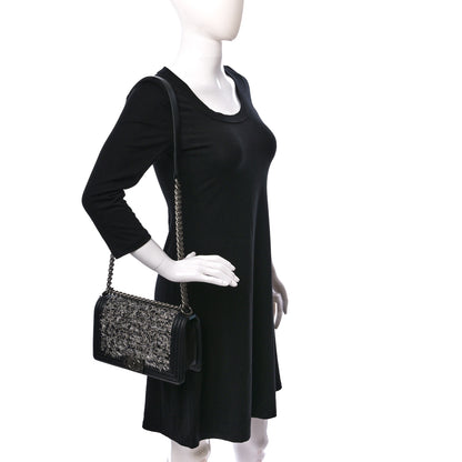 Chanel Tweed Calfskin Medium Boy Flap Black White 2 of 9