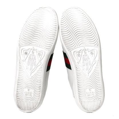 Gucci Calfskin Ayers Bee Embroidered Womens Ace Sneakers 37.5 White Green 5 of 9