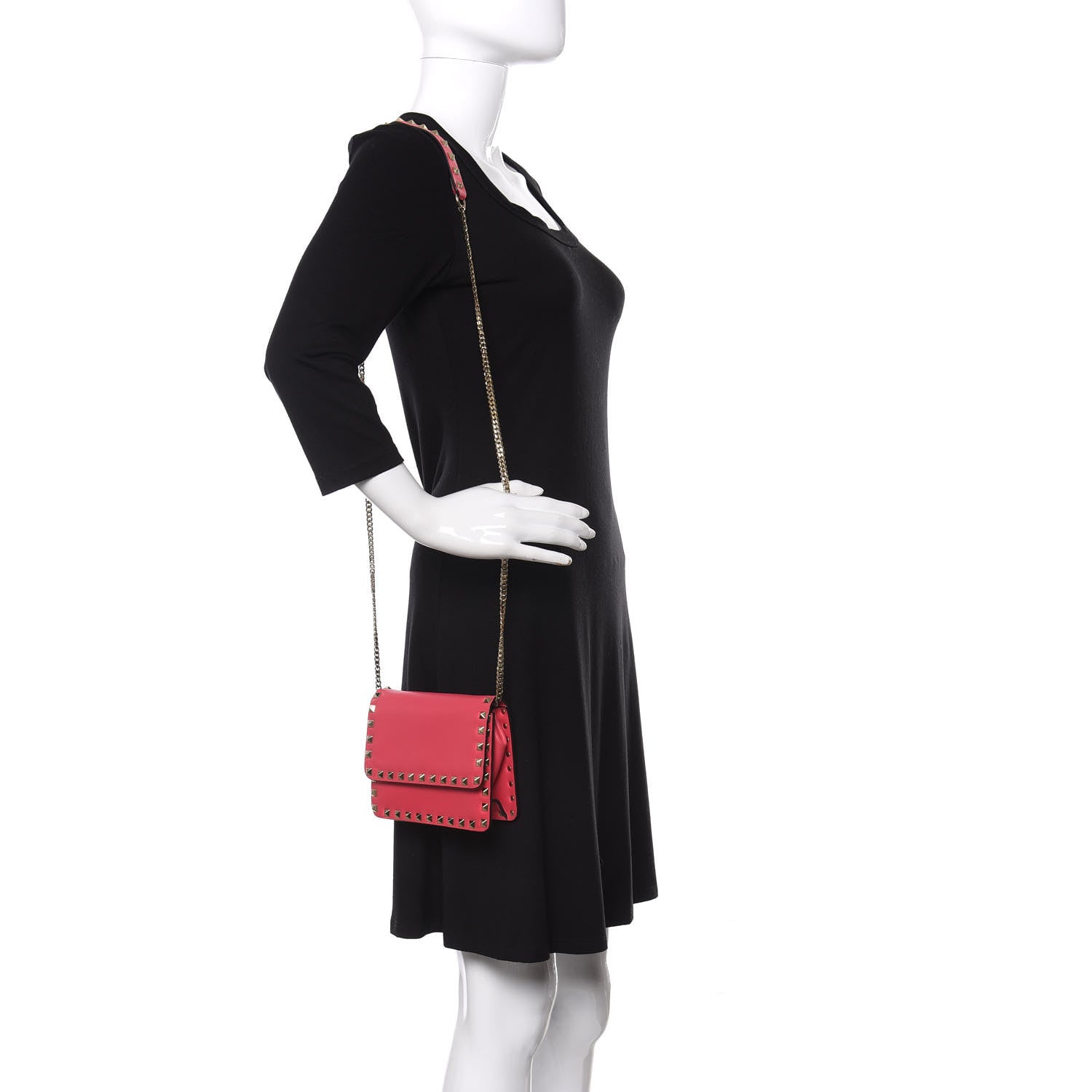 Valentino Garavani Vitello Rockstud Chain Flap Crossbody Bag Deep Rose 2 of 17