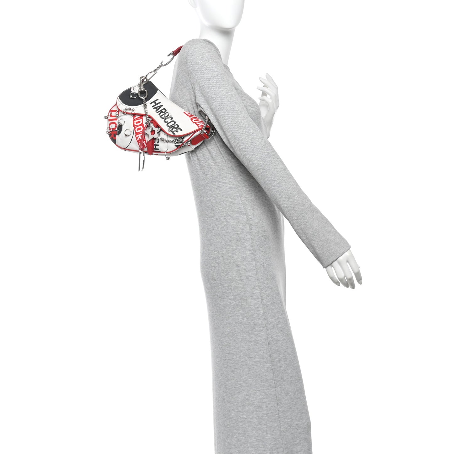 Canvas Hardcore Pierced Saddle Bag White Red Black