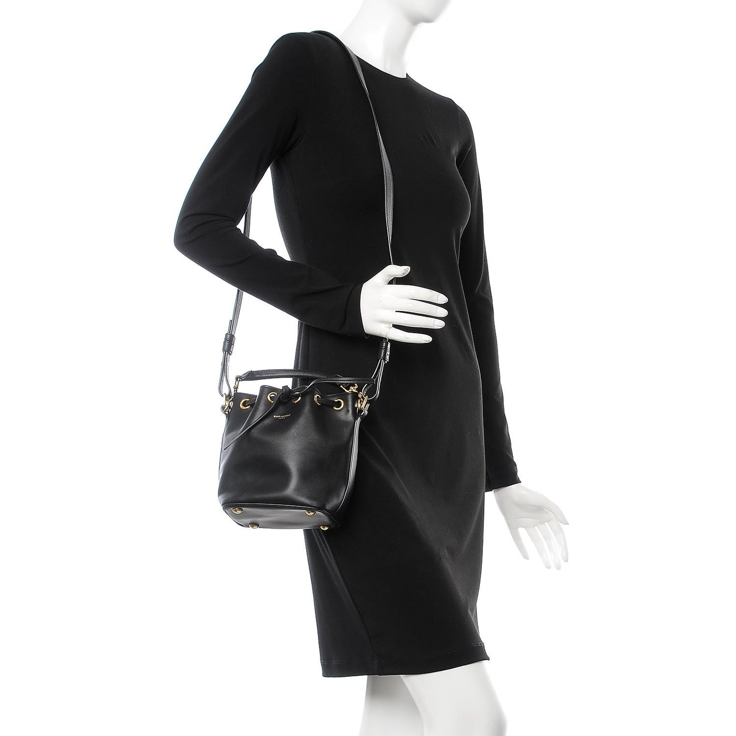 Calfskin Small Emmanuelle Bucket Bag Black
