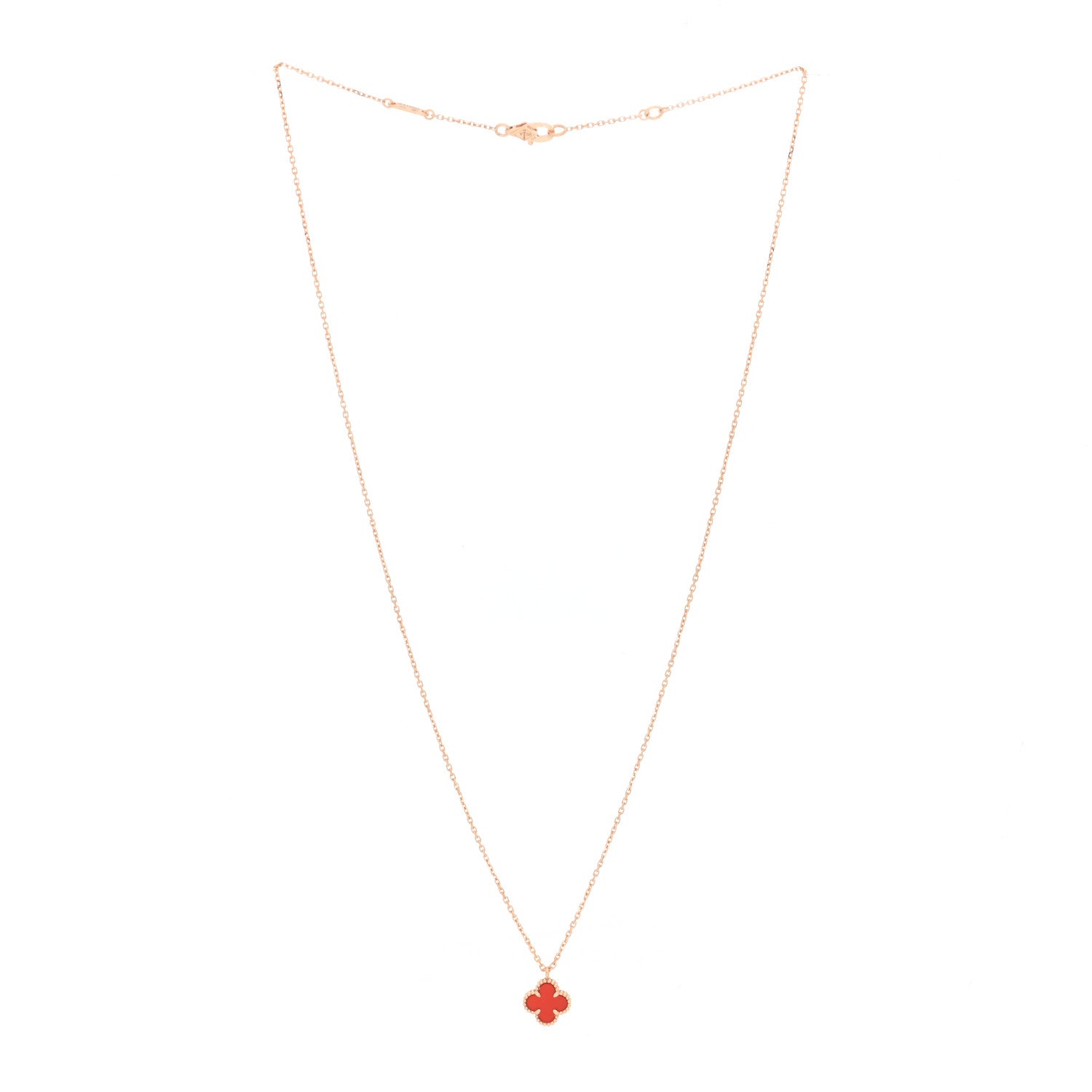 Van Cleef & Arpels 18K Rose Gold Carnelian Sweet Alhambra Pendant Necklace 3 of 5