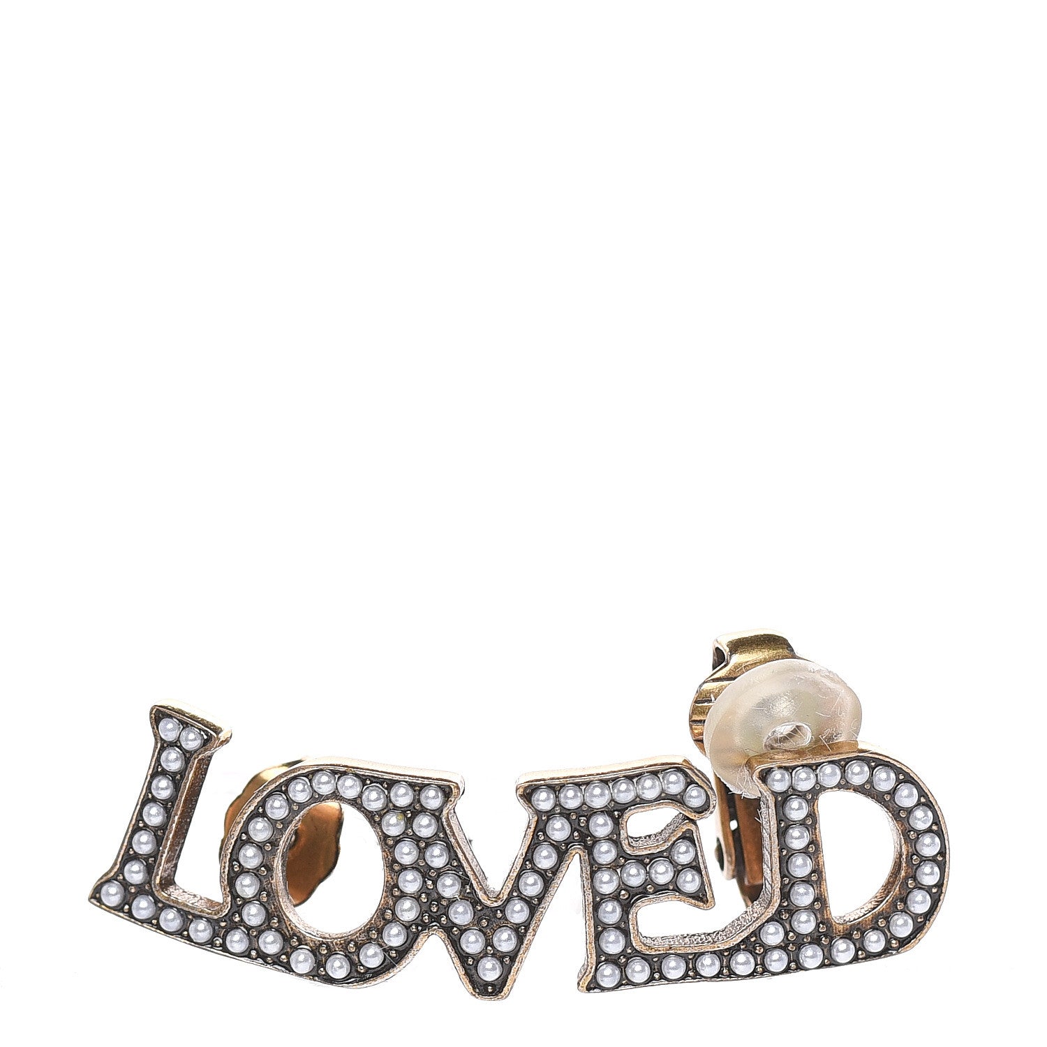 Gucci Metal Pearl Loved Ear Cuff Earring Aged Gold 1 of 4