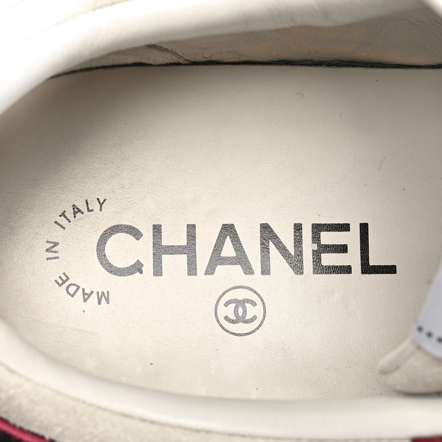 Chanel Suede Kidskin Womens CC Sneakers 40 Burgundy White 7 of 9