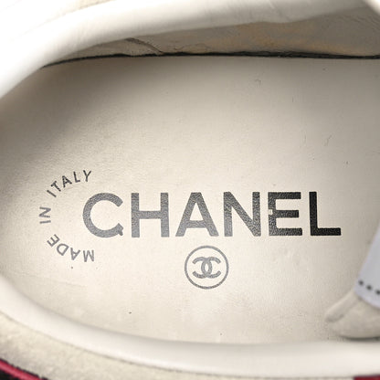 Chanel Suede Kidskin Womens CC Sneakers 40 Burgundy White 7 of 9